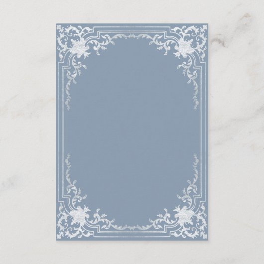 Dusty Blue Details Elegant Zilveren Bruiloft Informatiekaartje (Achterkant)