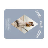 Dusty Blue Diamond Photo Wedding Sla de datum op Magneet (Horizontaal)