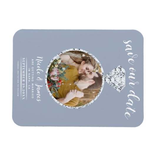 Dusty Blue Diamond Ring Bling Foto Opslaan van de Magneet (Horizontaal)