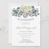 Dusty Blue Disco Ball Floral Bat Mitzvah Kaart (Voorkant)