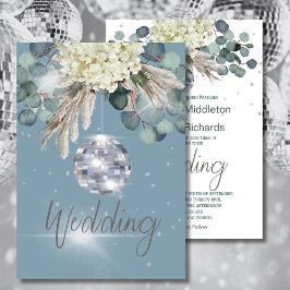 Dusty Blue Disco Ball Floral Elegant Wedding Kaart