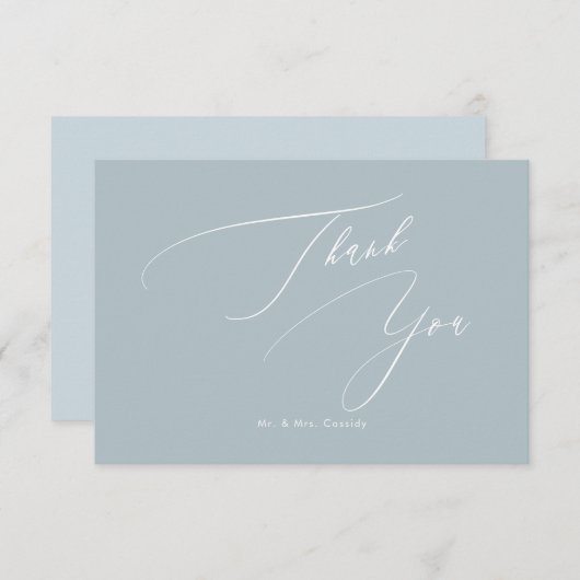 Dusty Blue DIY-kleuren Luxe script Dank u Bedankkaart (Voorkant / Achterkant)