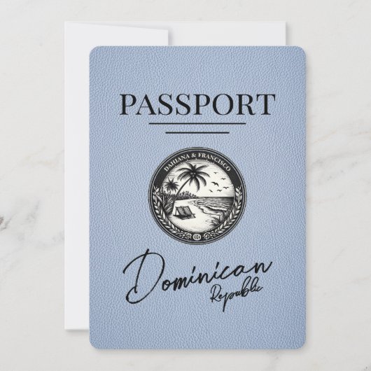 Dusty Blue Dominicaanse Republiek Paspoort Save The Date (Voorkant)