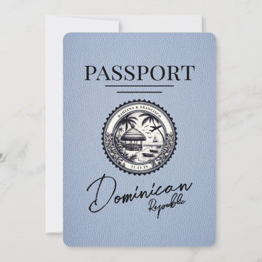Dusty Blue Dominicaanse Republiek Passport Wedding Kaart (Achterkant)