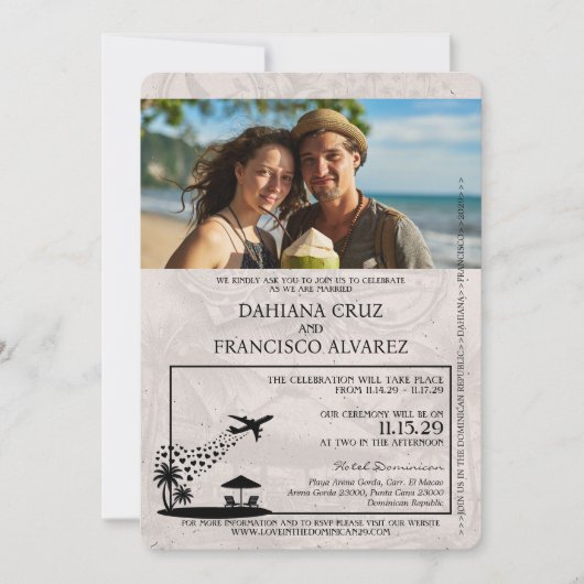 Dusty Blue Dominicaanse Republiek Passport Wedding Kaart (Voorkant)