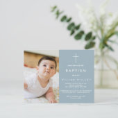 Dusty blue doopfoto briefkaart (Staand voorkant)