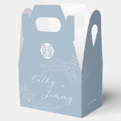 Dusty Blue Double Happiness Pioenenbruiloft Bedankdoosjes (Geopend)