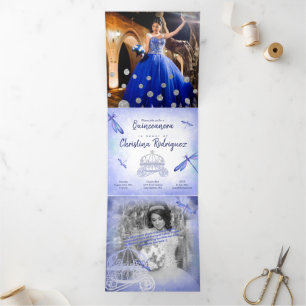 Dusty Blue Dragonfly Prinses Trifold Quinceañera Drieluik Wenskaart