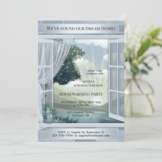 Dusty Blue Dream Home Huisverwarming Kaart (Staand voorkant)