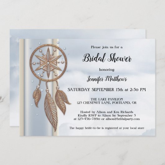 Dusty Blue Dreamcatcher Bridal Shower Uitnodiging (Voorkant / Achterkant)