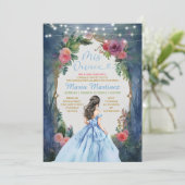 Dusty Blue Dress Dark Forest Floral Mis Quince Kaart (Staand voorkant)