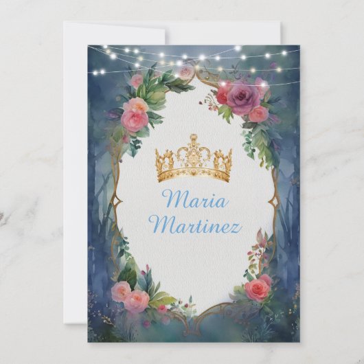 Dusty Blue Dress Dark Forest Floral Mis Quince Kaart (Achterkant)