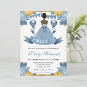 Dusty Blue Dress Dark Skin Princess Sweet 16 Kaart (Staand voorkant)