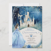 Dusty Blue Dress Forest Zilver Kasteel Quiñceanera Kaart (Voorkant)