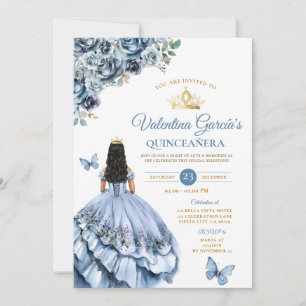 Dusty Blue Dress Quinceañera 15 Anos Bloemen Goud Kaart
