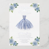 Dusty Blue Dress Quinceanera Folie Uitnodiging (Voorkant)