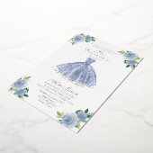Dusty Blue Dress Quinceanera Folie Uitnodiging (Gedraaid)