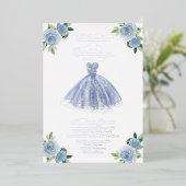 Dusty Blue Dress Quinceanera Folie Uitnodiging (Staand Voorkant)