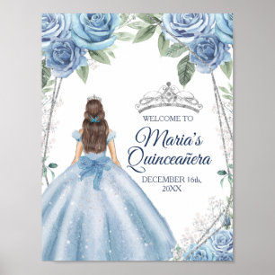Dusty Blue Dresses Quinceañera Crown Birthday Poster