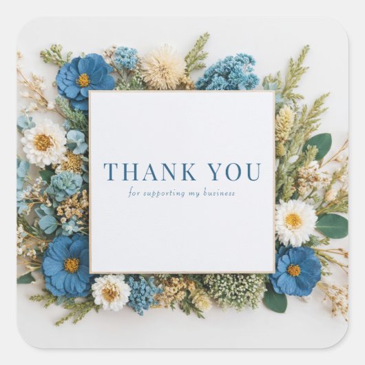 Dusty Blue Dried Floral Rustic Botanical Wreath Vierkante Sticker (Voorkant)
