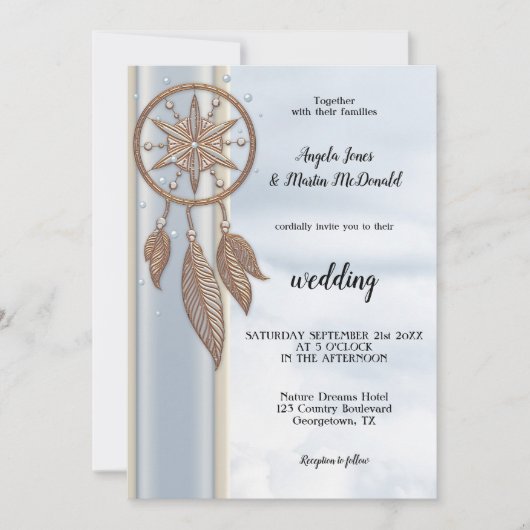 Dusty Blue Drocatcher Wedding Invitation Kaart (Voorkant)