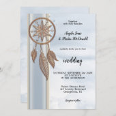 Dusty Blue Drocatcher Wedding Invitation Kaart (Voorkant / Achterkant)