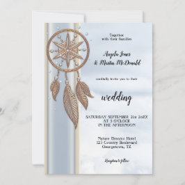 Dusty Blue Drocatcher Wedding Invitation Kaart