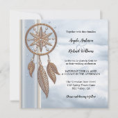 Dusty Blue Drocatcher Wedding Invitation Kaart (Voorkant)