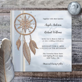 Dusty Blue Drocatcher Wedding Invitation Kaart