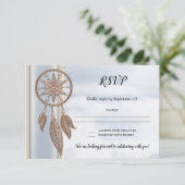 Dusty Blue Drocatcher Wedding RSVP Card Kaart (Staand voorkant)