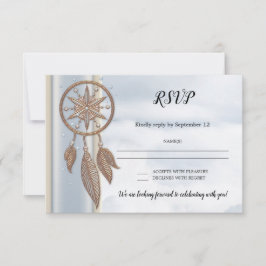 Dusty Blue Drocatcher Wedding RSVP Card Kaart
