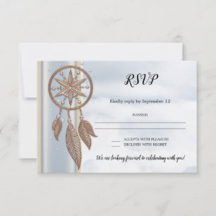Dusty Blue Drocatcher Wedding RSVP Card Kaart