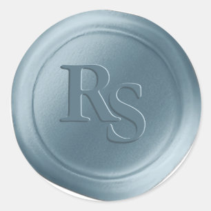 Dusty Blue Dubbele Monogram Bruiloft Wax Seals Ronde Sticker