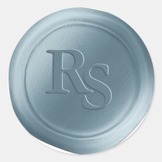 Dusty Blue Dubbele Monogram Bruiloft Wax Seals Ronde Sticker (Voorkant)