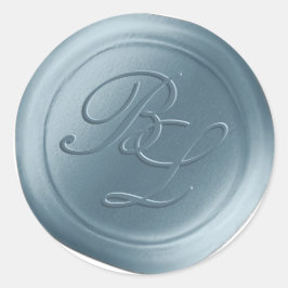 Dusty Blue Dubbele Monogram Faux Wax Seal Stickers