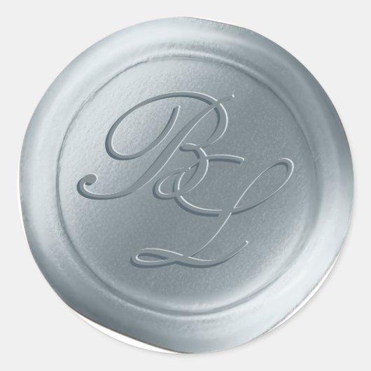 Dusty Blue Dubbele Monogram Faux Wax Seal Stickers (Voorkant)
