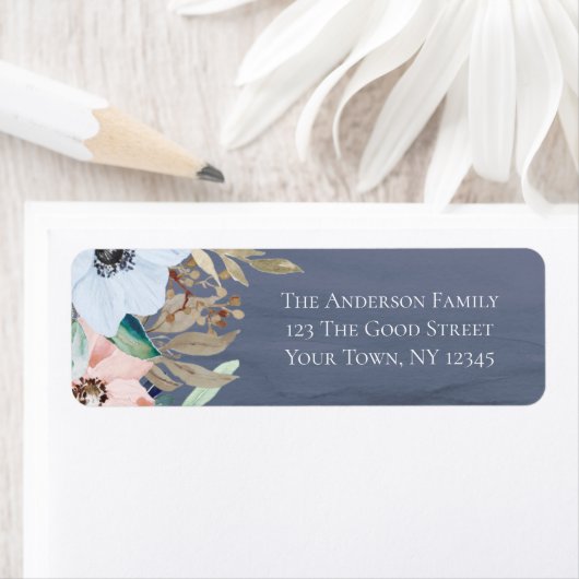 Dusty Blue Dusty Roos Waterverf Floral Etiket (Insitu)