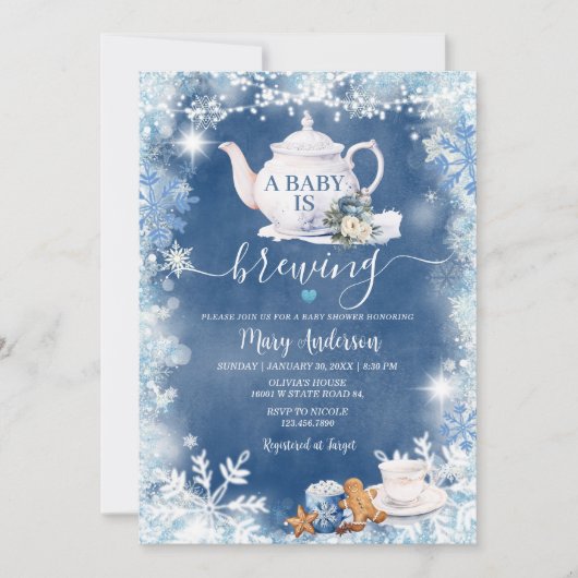 Dusty Blue Een Baby brouwt Baby shower kerst Kaart (Voorkant)