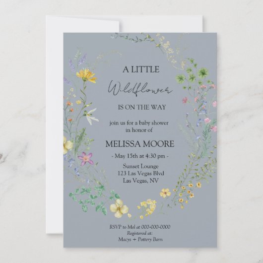 Dusty Blue Een beetje Wildflower Baby shower Kaart (Voorkant)