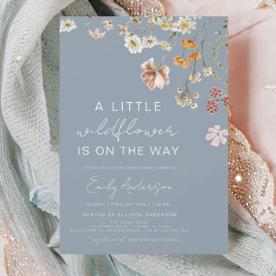 Dusty Blue Een beetje Wildflower Baby shower Kaart