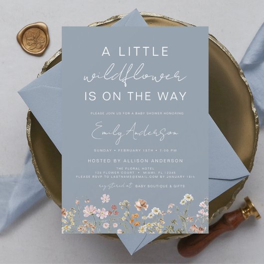 Dusty Blue Een beetje Wildflower Baby shower Kaart