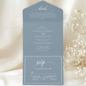 Dusty Blue Eenvoudig Modern Script All In One Uitnodiging