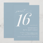 Dusty Blue | Eenvoudig Modern Sweet 16 Verjaardags Kaart (Voorkant / Achterkant)