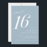 Dusty Blue | Eenvoudig Modern Sweet 16 Verjaardags Kaart<br><div class="desc">Moderne lieve zestien uitnodigingen met scriptaccenten. Eenvoudig,  casual en . Gedempte lichtblauwe kleur met wit lettertype.</div>
