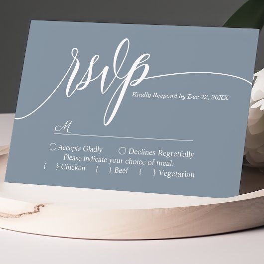 Dusty Blue Eenvoudig Script Bruiloft RSVP Kaart