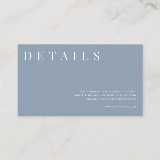 Dusty Blue Eenvoudige Formele Bruiloft Details Informatiekaartje (Voorkant)