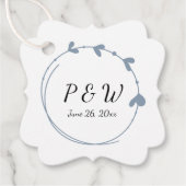 Dusty Blue Eenvoudige Hart Krans Monogram Huwelijk Bedankjes Labels (Voorkant)