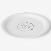 Dusty Blue Eenvoudige Hart Krans Monogram Huwelijk Papieren Bordje (Gekanteld)