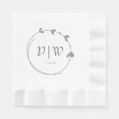 Dusty Blue Eenvoudige Hart Krans Monogram Huwelijk Servet (Voorkant)