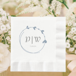 Dusty Blue Eenvoudige Hart Krans Monogram Huwelijk Servet